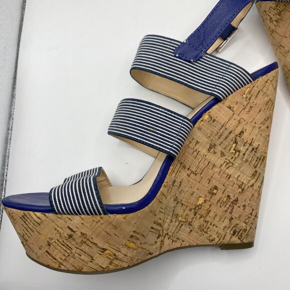 Jessica Simpson Blue with white stripped Wedge Sandal - Picture 12 of 12